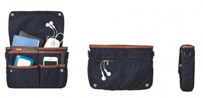 バッグインバッグ「Bizrack」（A5）。前面には豊富なポケット、フラップの内側にはファスナー付きポケットもあり、マチもたっぷり